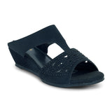 Grace Black Wedge Mules for Women - batabd